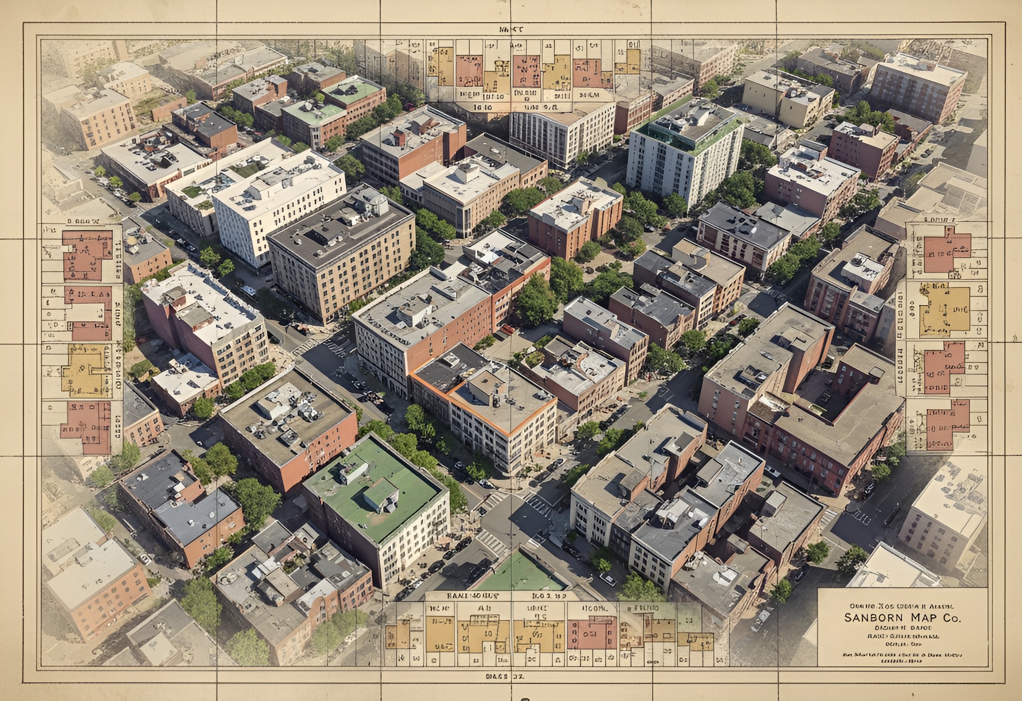 Historic Sanborn map overlay with aerial photography